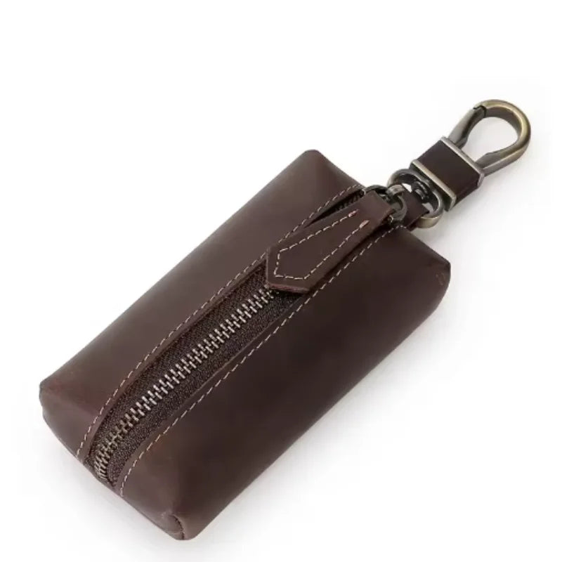 Men’s Leather Car Key Holder - Zip Pouch with Clip