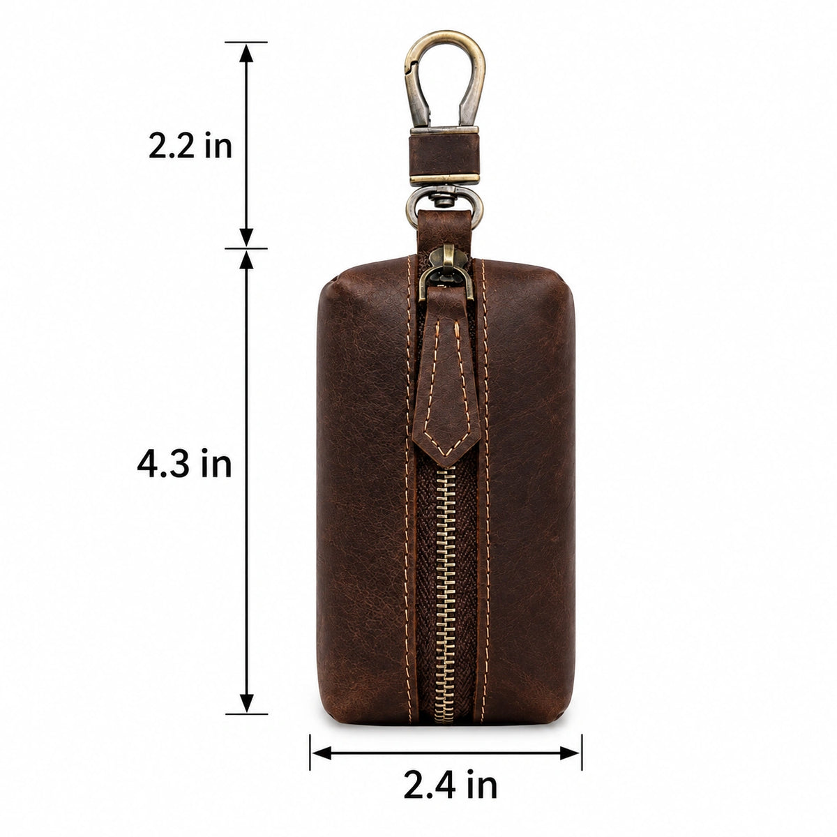 Men’s Leather Car Key Holder - Zip Pouch with Clip