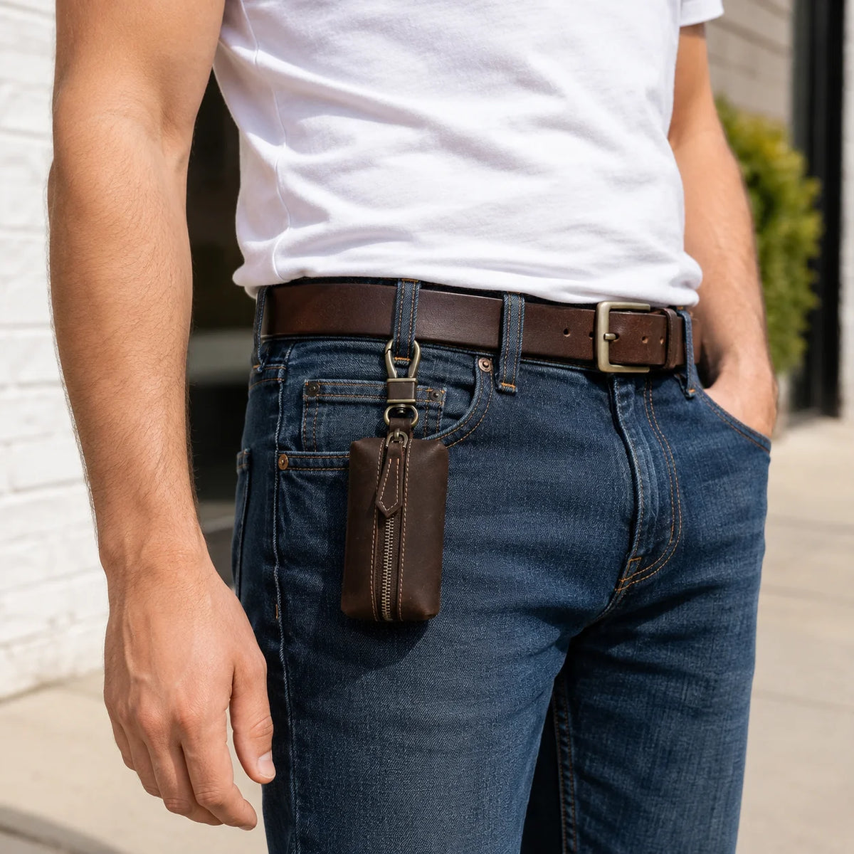 Men’s Leather Car Key Holder - Zip Pouch with Clip