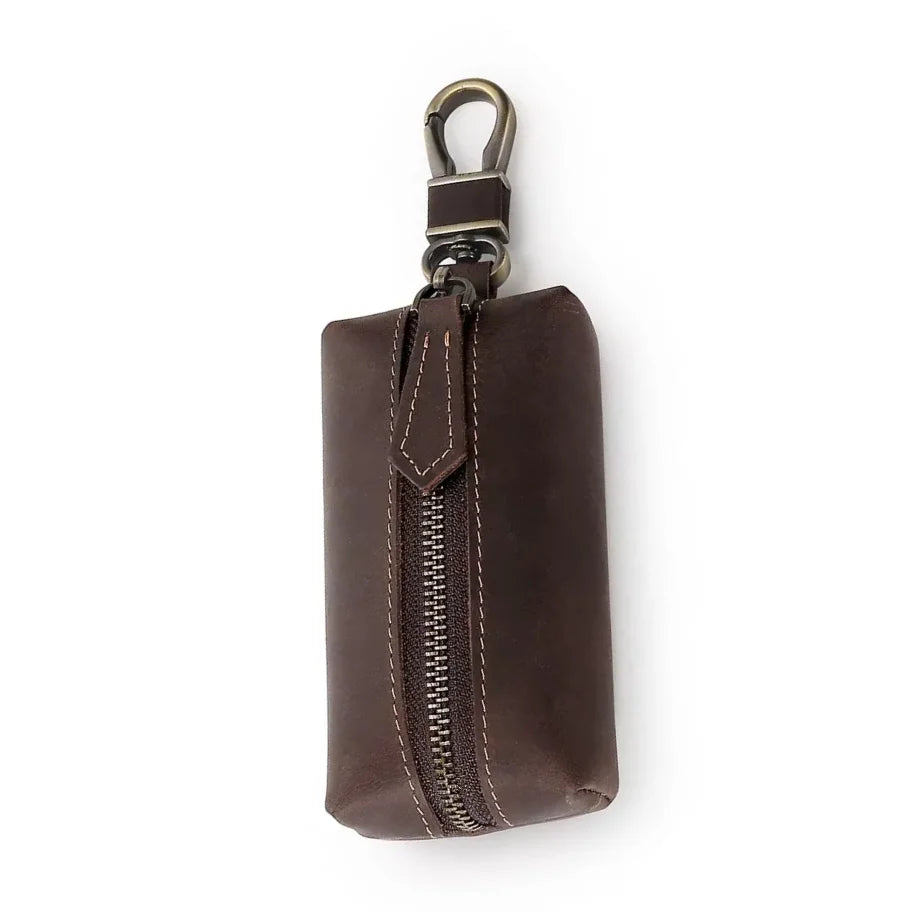 Men’s Leather Car Key Holder - Zip Pouch with Clip