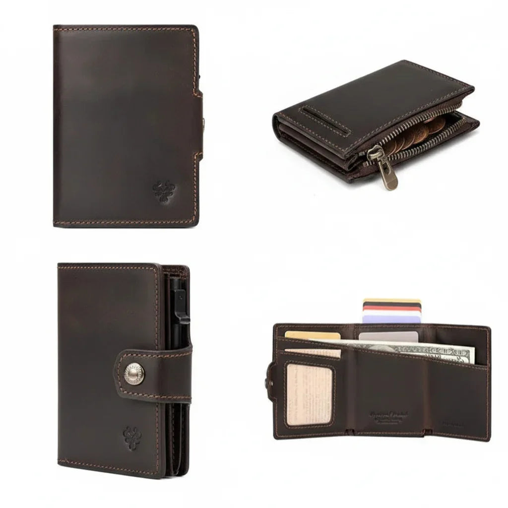 Men’s Leather Card Holder - RFID Wallet with Coin Pocket