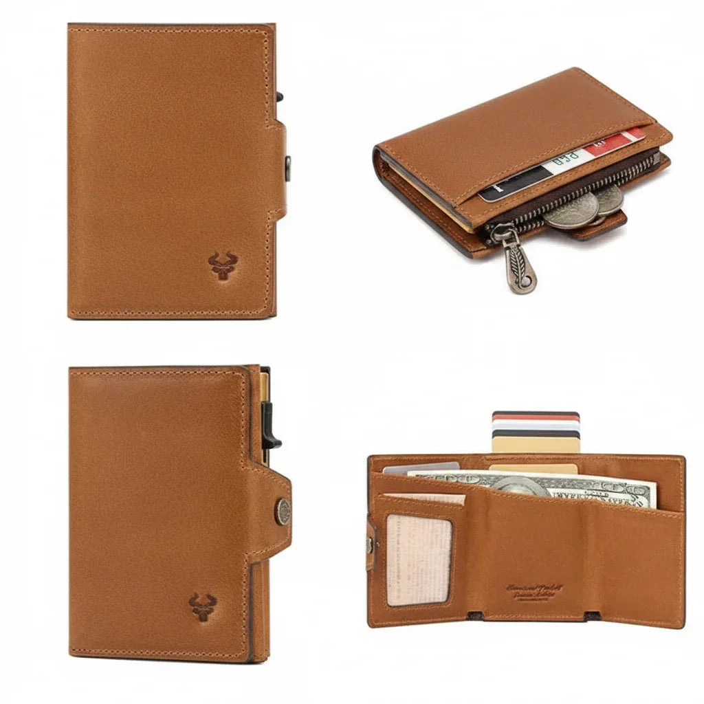 Men’s Leather Card Holder - RFID Wallet with Coin Pocket