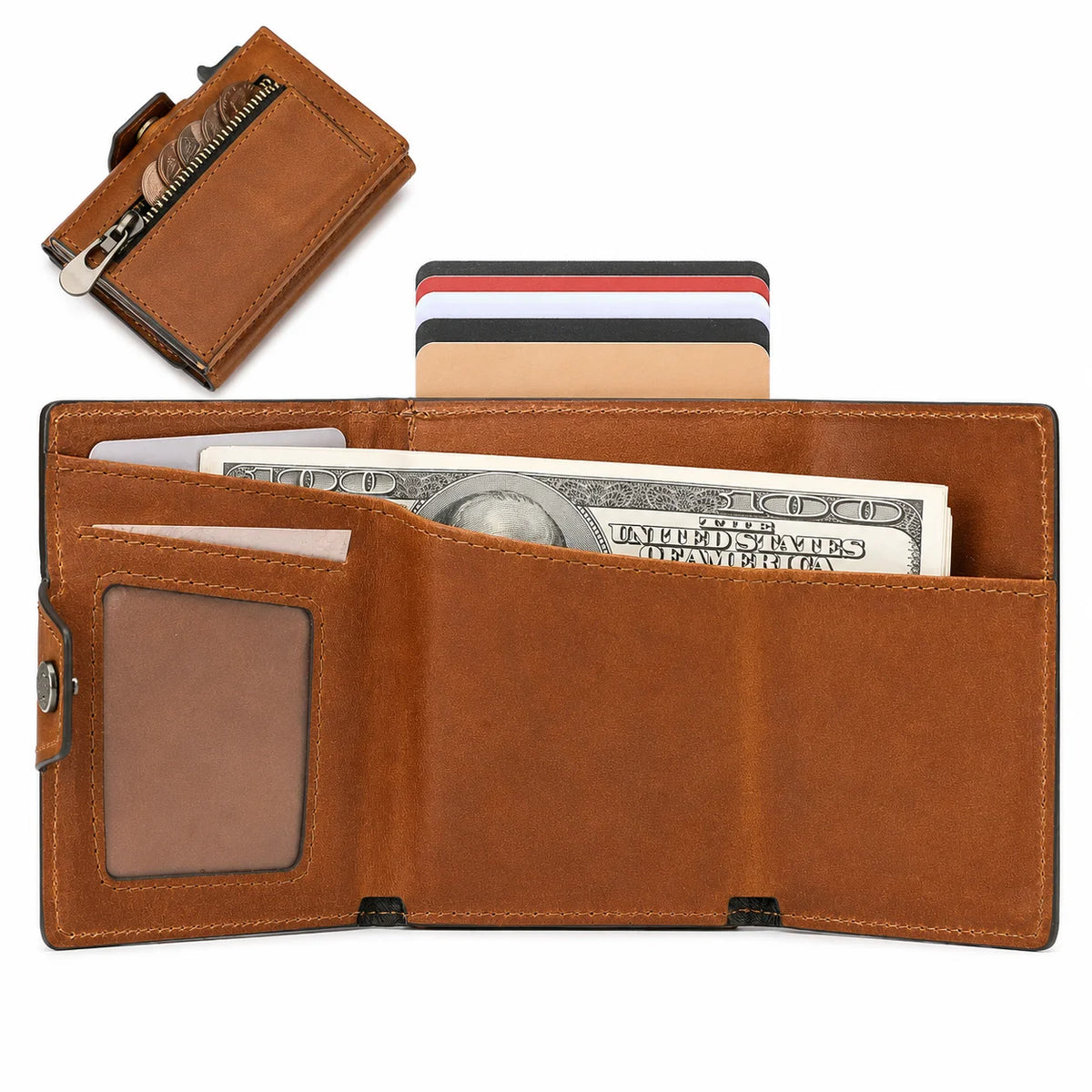 Men’s Leather Card Holder - RFID Wallet with Coin Pocket