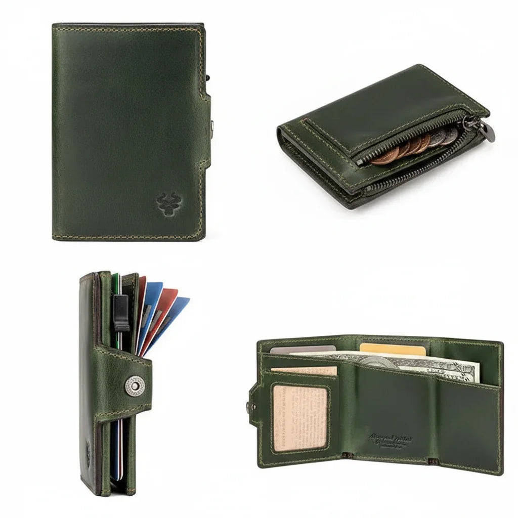 Men’s Leather Card Holder - RFID Wallet with Coin Pocket