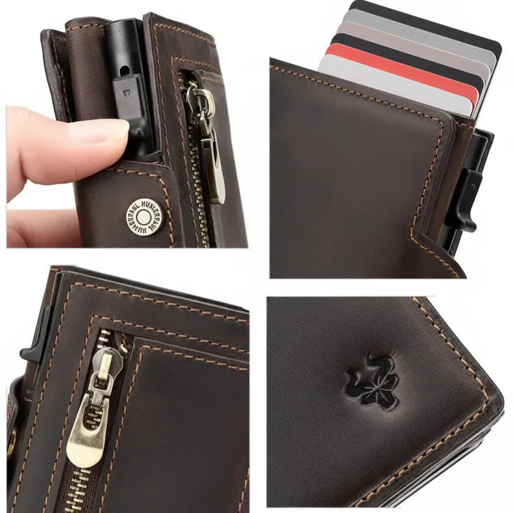 Men’s Leather Card Holder - RFID Wallet with Coin Pocket