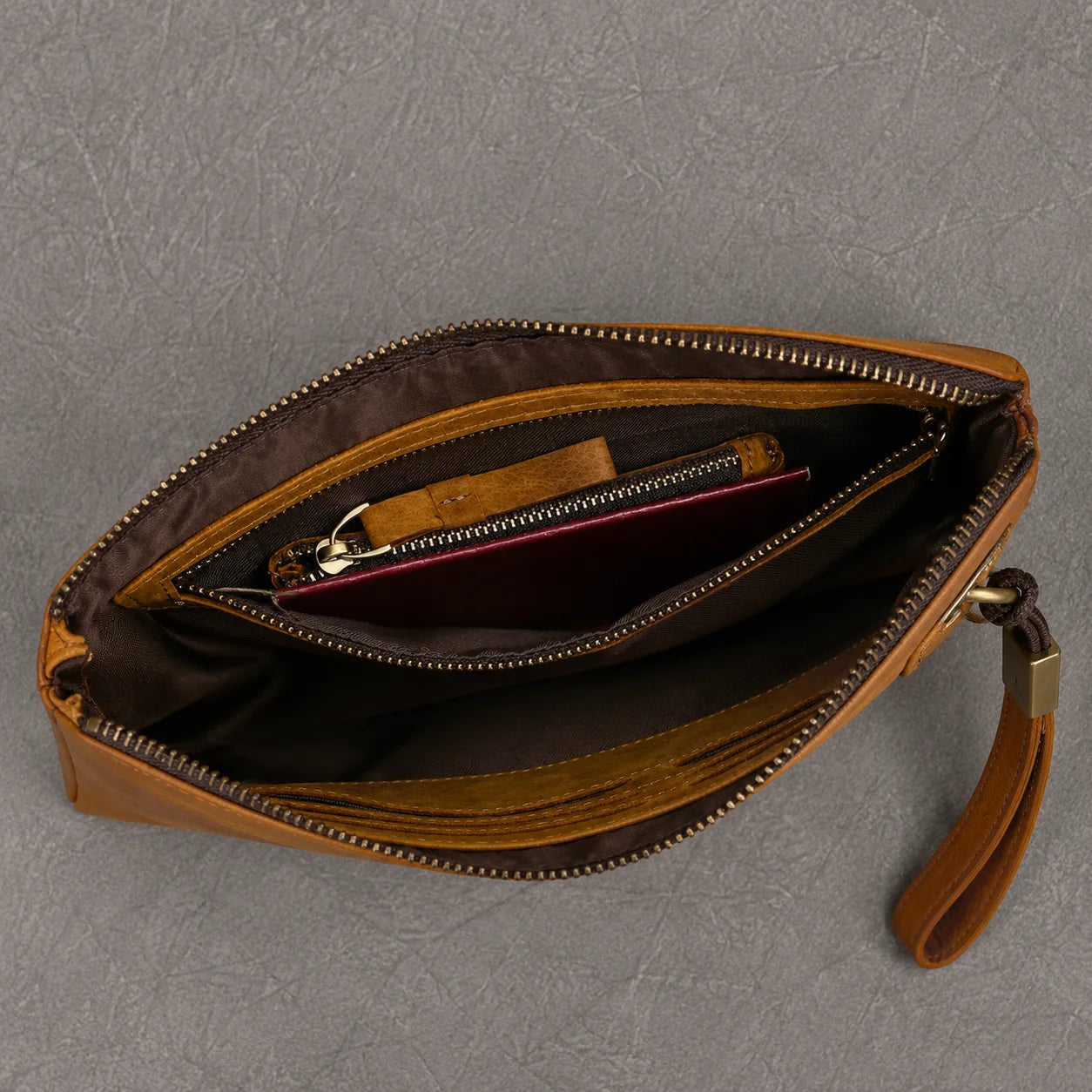 Men’s Leather Card Holder Wallet - 6-Slot Wrist Pouch