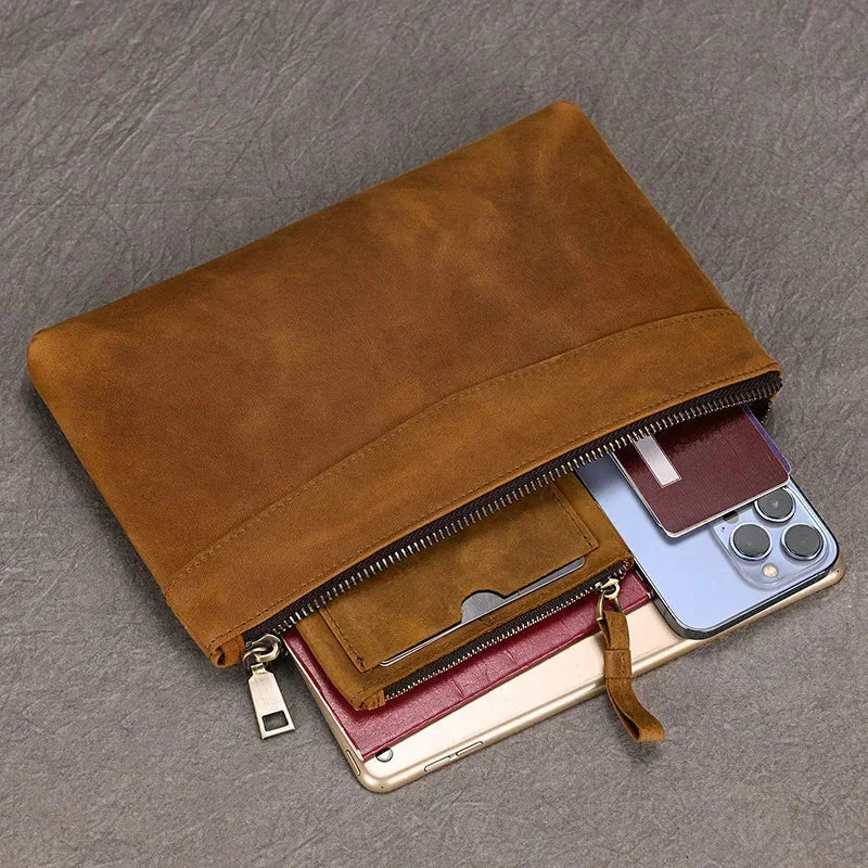 Men’s Leather Card Holder Wallet - 6-Slot Wrist Pouch