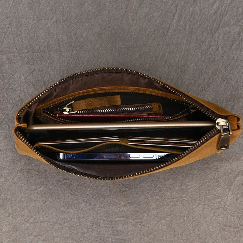Men’s Leather Card Holder Wallet - 6-Slot Wrist Pouch
