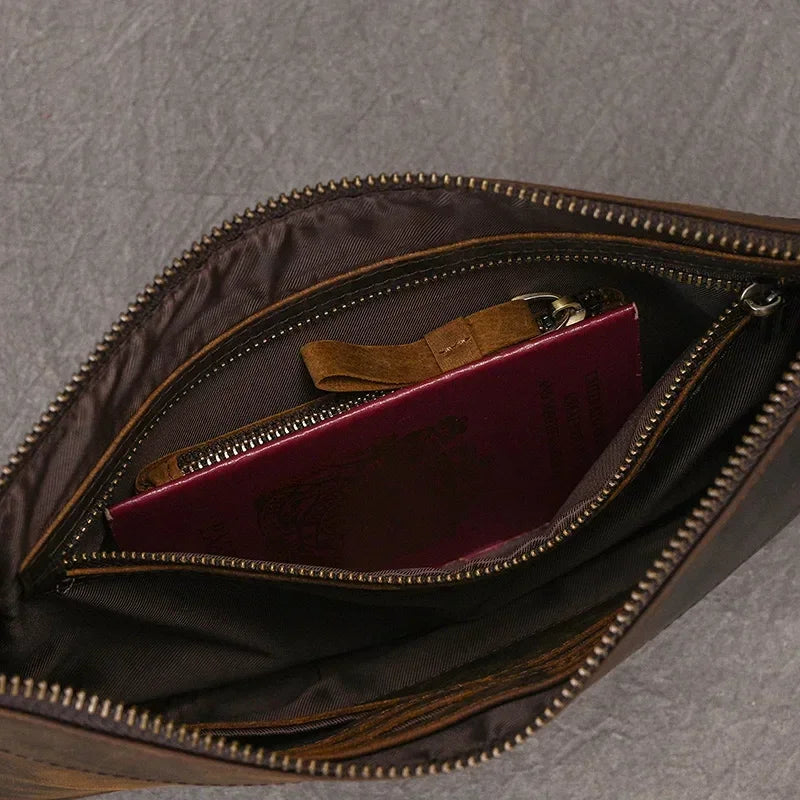 Men’s Leather Card Holder Wallet - 6-Slot Wrist Pouch
