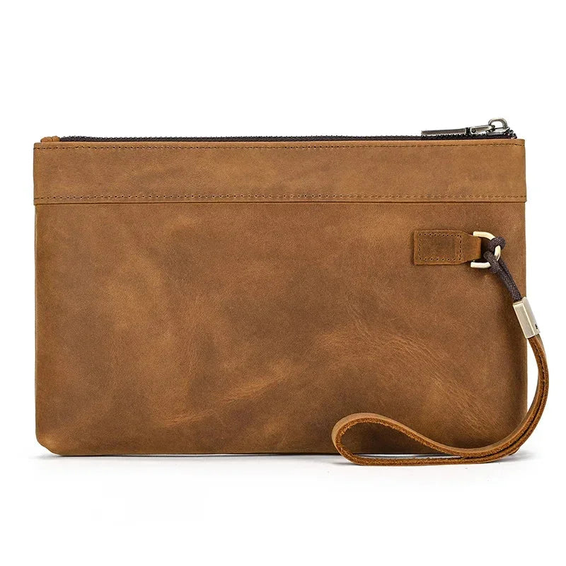 Men’s Leather Card Holder Wallet - 6-Slot Wrist Pouch - Brown