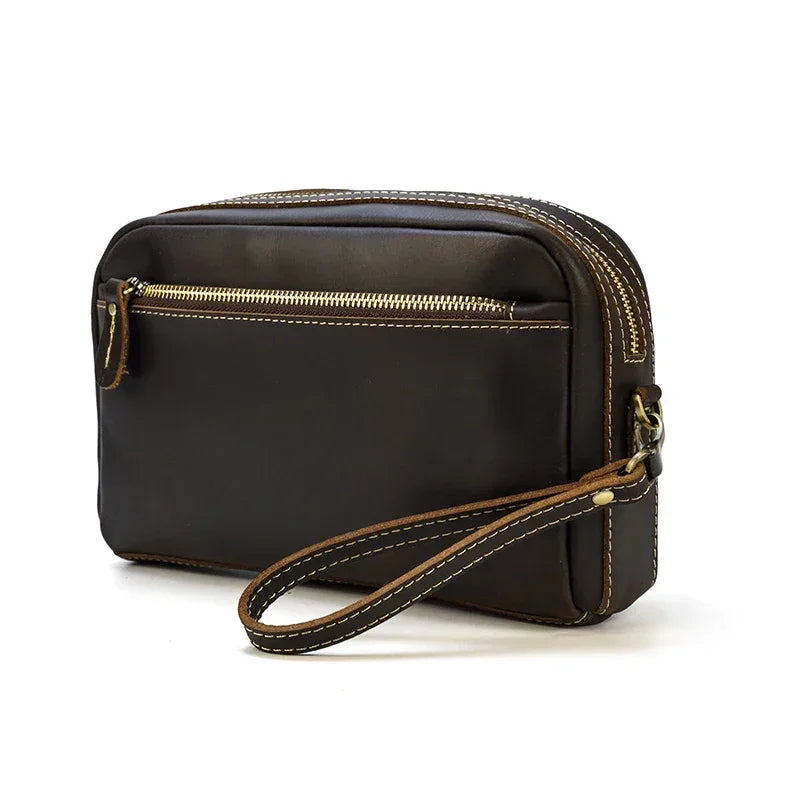Men’s Leather Clutch Bag - Detachable Crossbody Strap