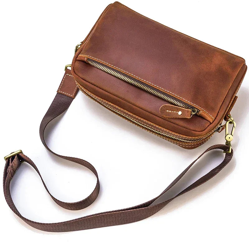 Men’s Leather Clutch Bag - Detachable Crossbody Strap