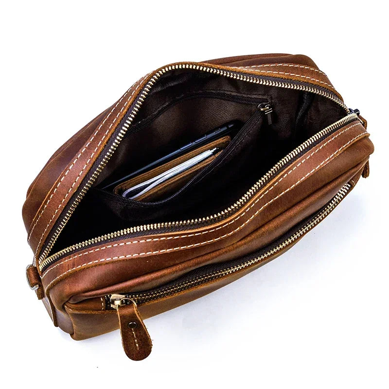 Men’s Leather Clutch Bag - Detachable Crossbody Strap