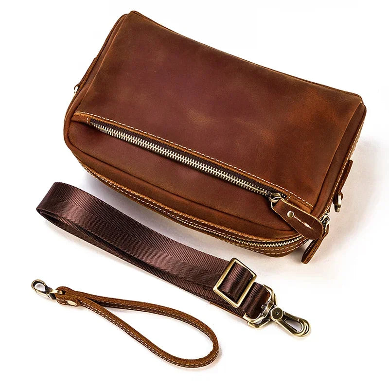 Men’s Leather Clutch Bag - Detachable Crossbody Strap