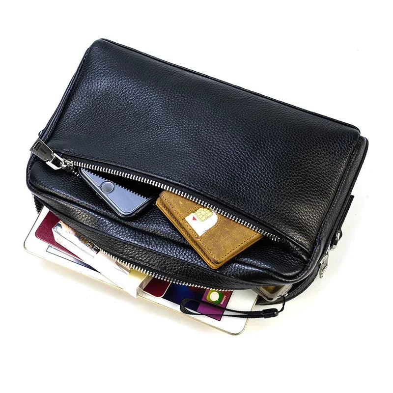 Men’s Leather Clutch Bag - Detachable Crossbody Strap