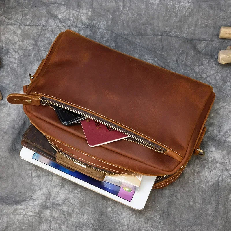 Men’s Leather Clutch Bag - Detachable Crossbody Strap