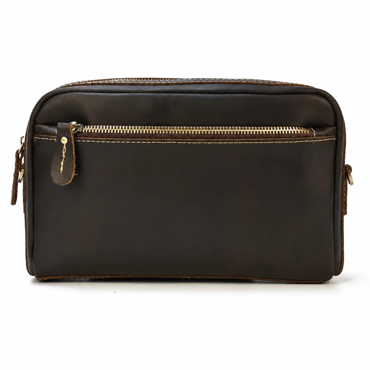 Men’s Leather Clutch Bag - Detachable Crossbody Strap - Dark brown