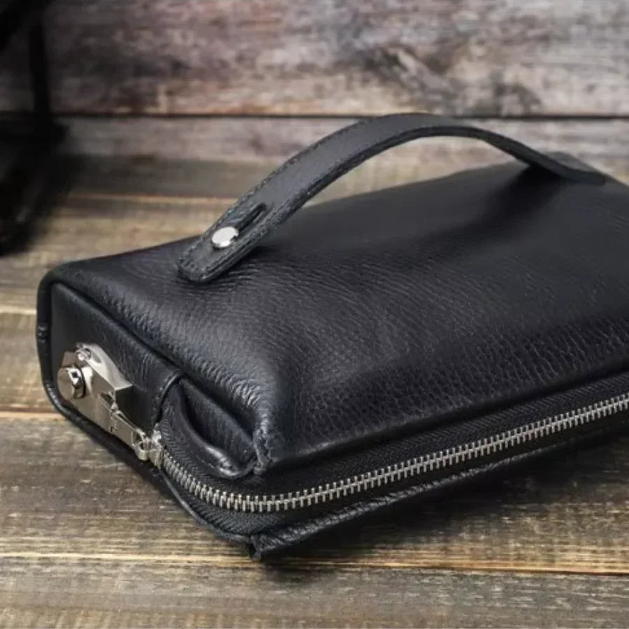 Men’s Leather Clutch Bag with Combination Lock - Secure Travel Case