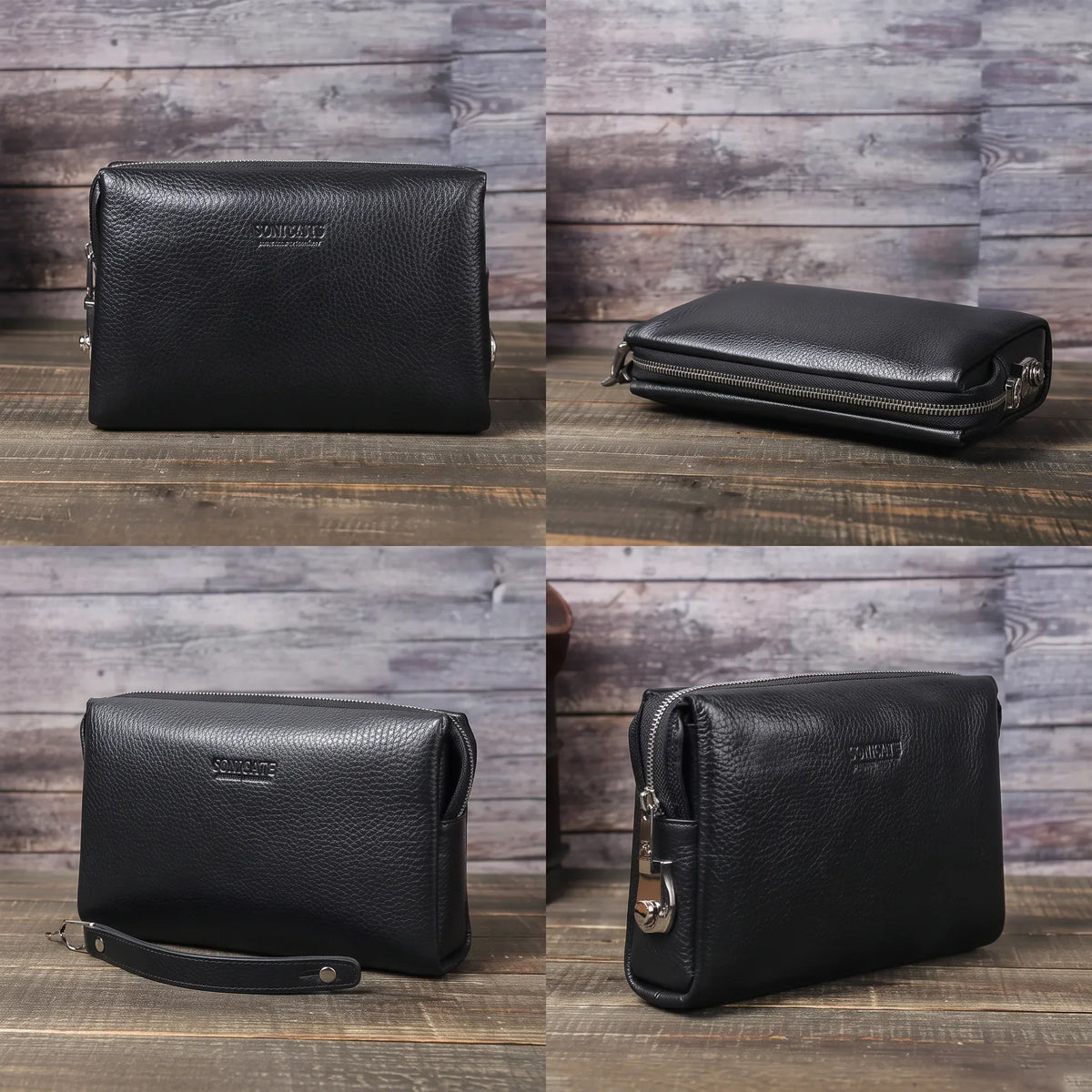 Men’s Leather Clutch Bag with Combination Lock - Secure Travel Case