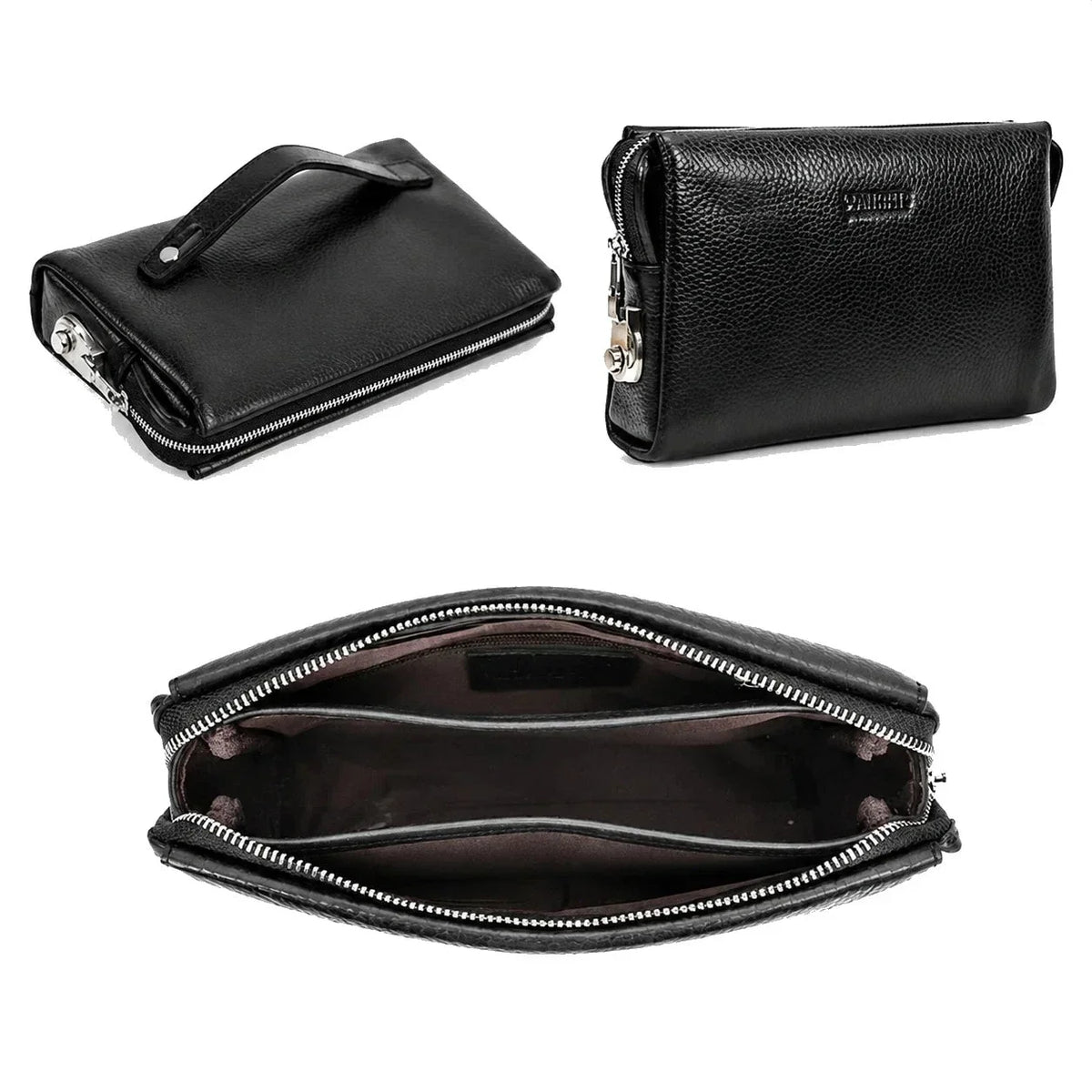 Men’s Leather Clutch Bag with Combination Lock - Secure Travel Case