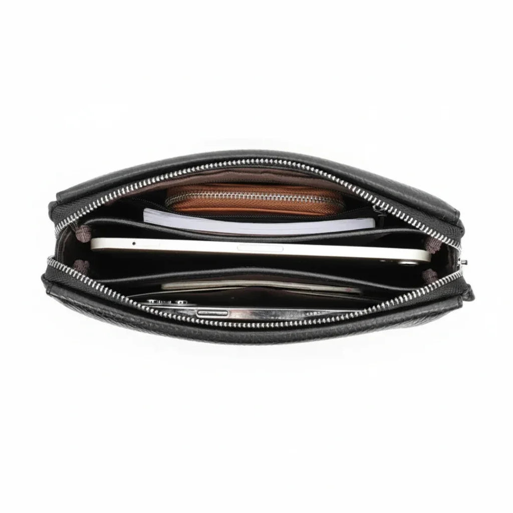 Men’s Leather Clutch Bag with Combination Lock - Secure Travel Case