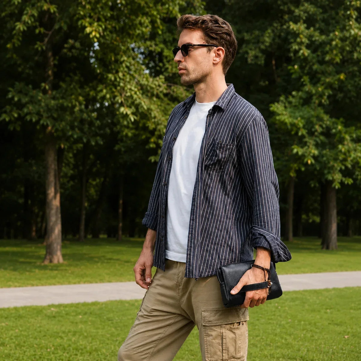Men’s Leather Clutch Bag with Combination Lock - Secure Travel Case