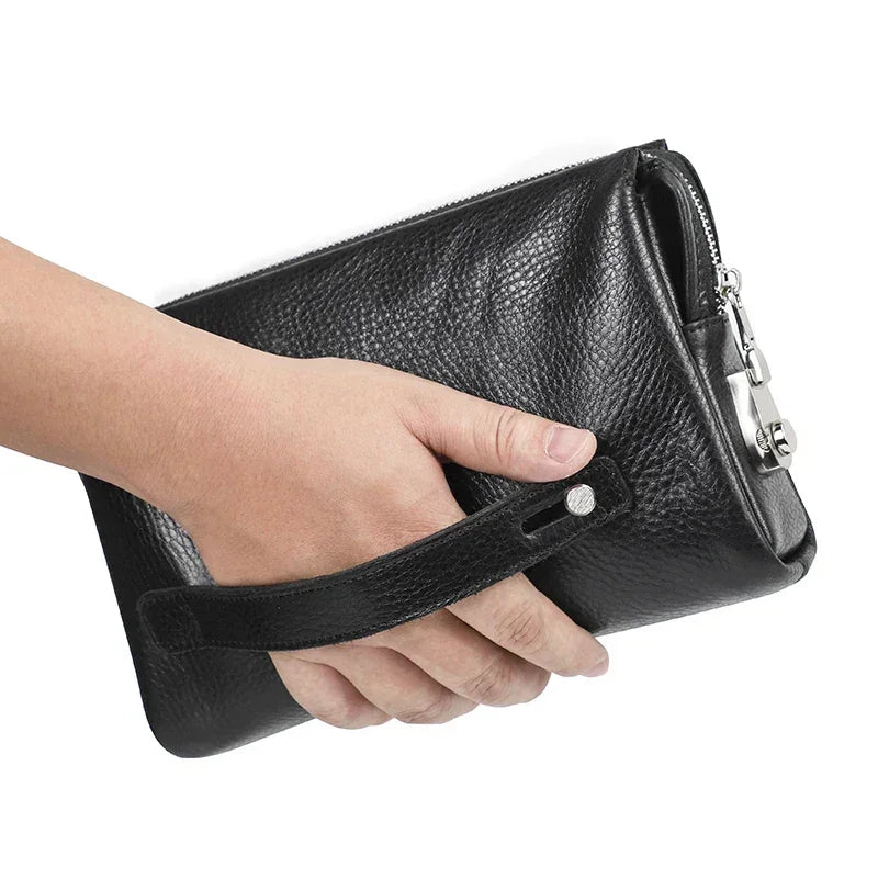 Men’s Leather Clutch Bag with Combination Lock - Secure Travel Case