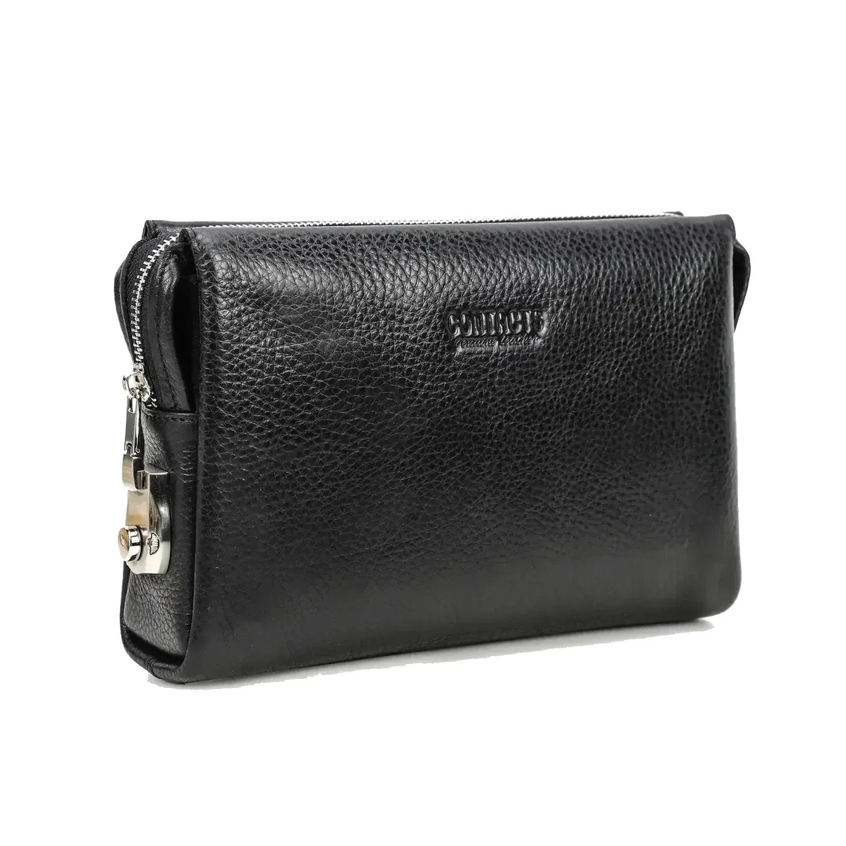 Men’s Leather Clutch Bag with Combination Lock - Secure Travel Case - Black