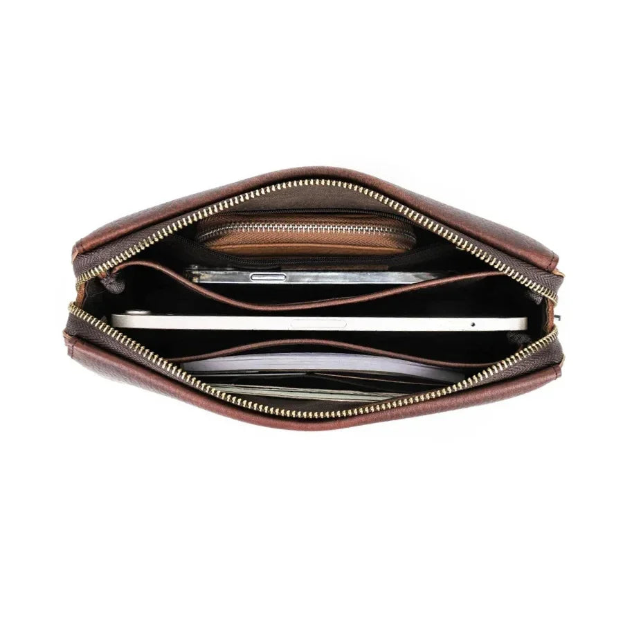 Men’s Leather Clutch Bag with Combination Lock - Secure Travel Case