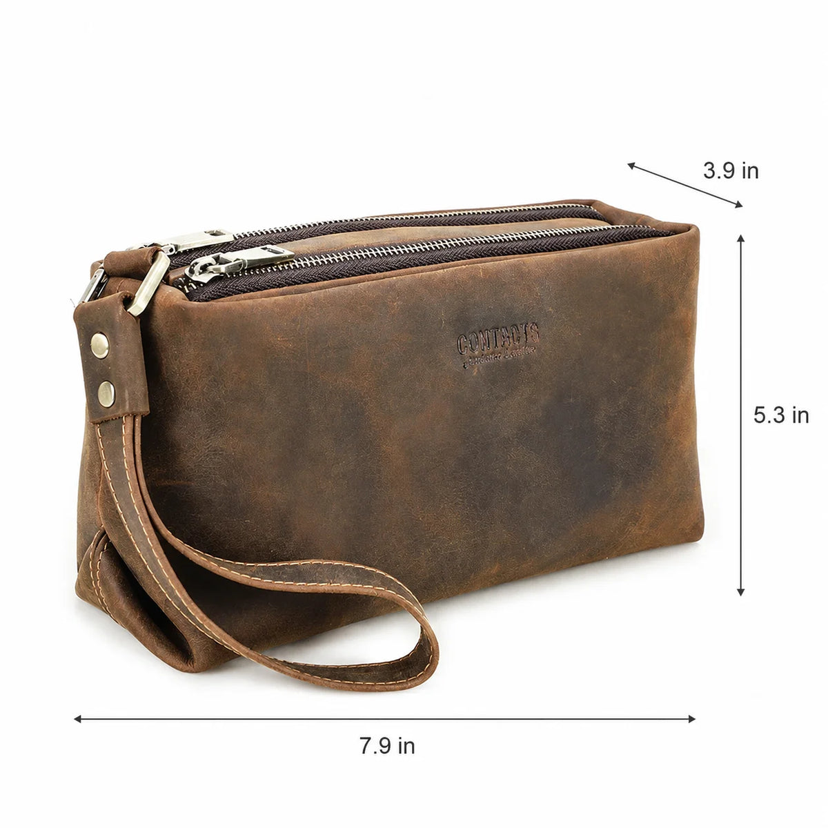 Men’s Leather Clutch Bag - Wrist Strap Multi-Pocket Organizer