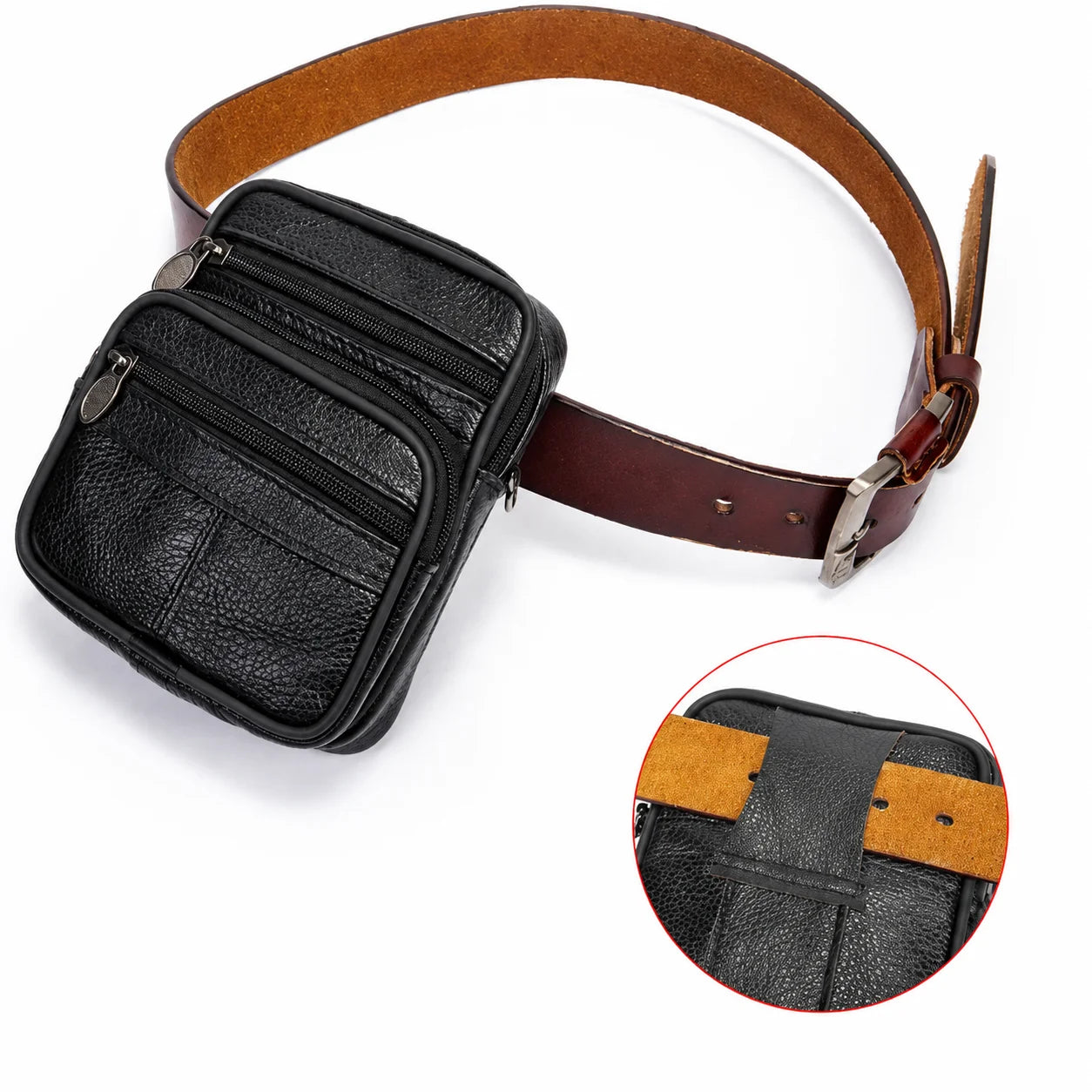 Men’s Leather Crossbody Bag - Compact 4-Pocket Organizer