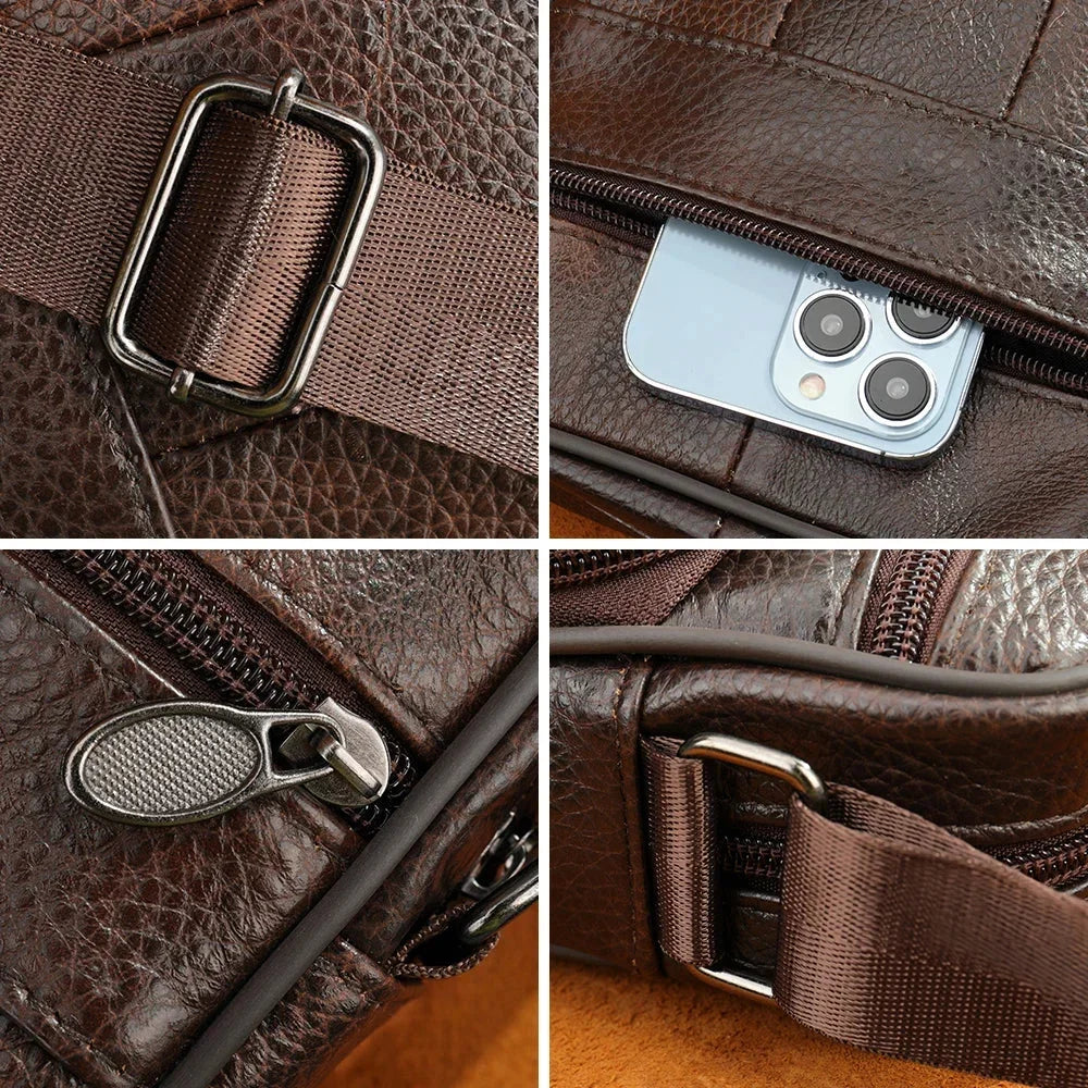 Men’s Leather Crossbody Bag - Compact 4-Pocket Organizer