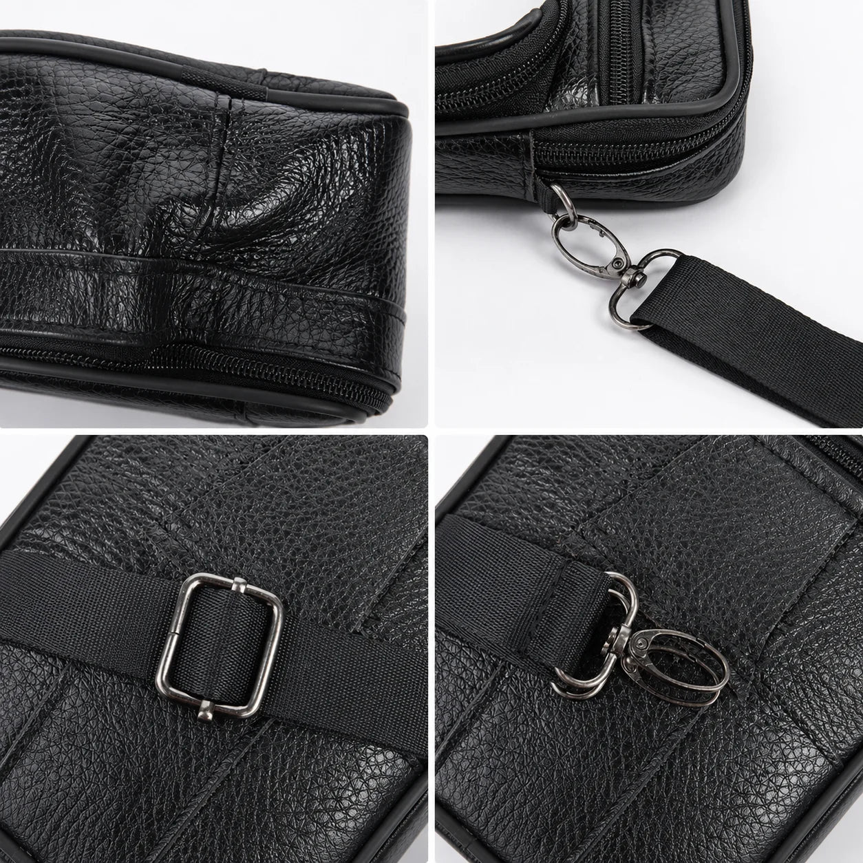 Men’s Leather Crossbody Bag - Compact 4-Pocket Organizer