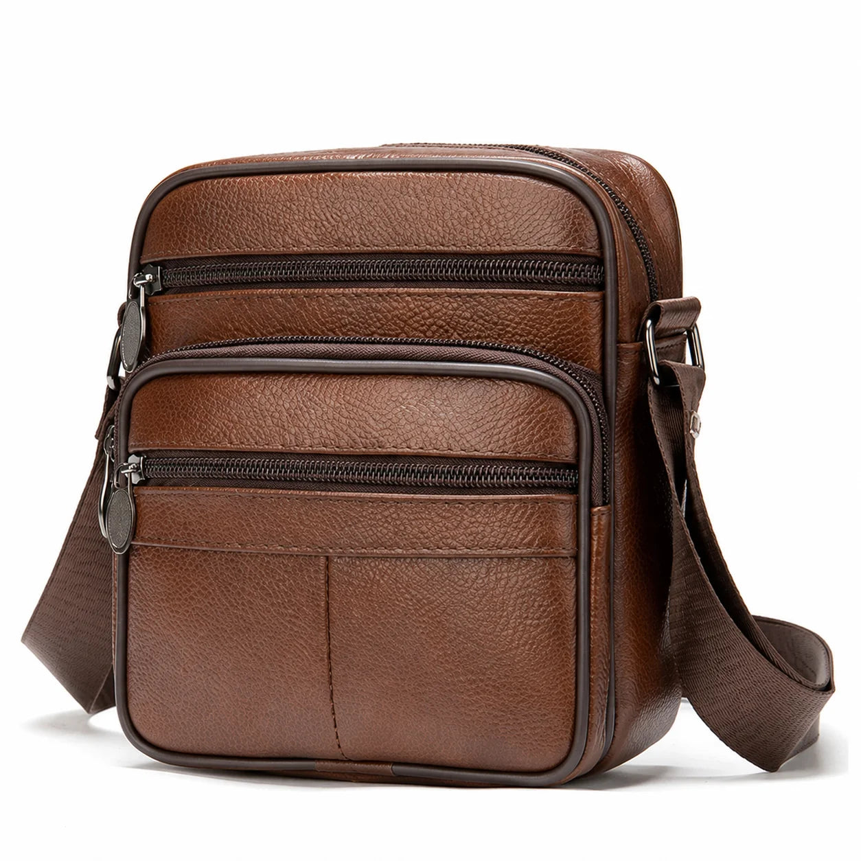 Men’s Leather Crossbody Bag - Compact 4-Pocket Organizer