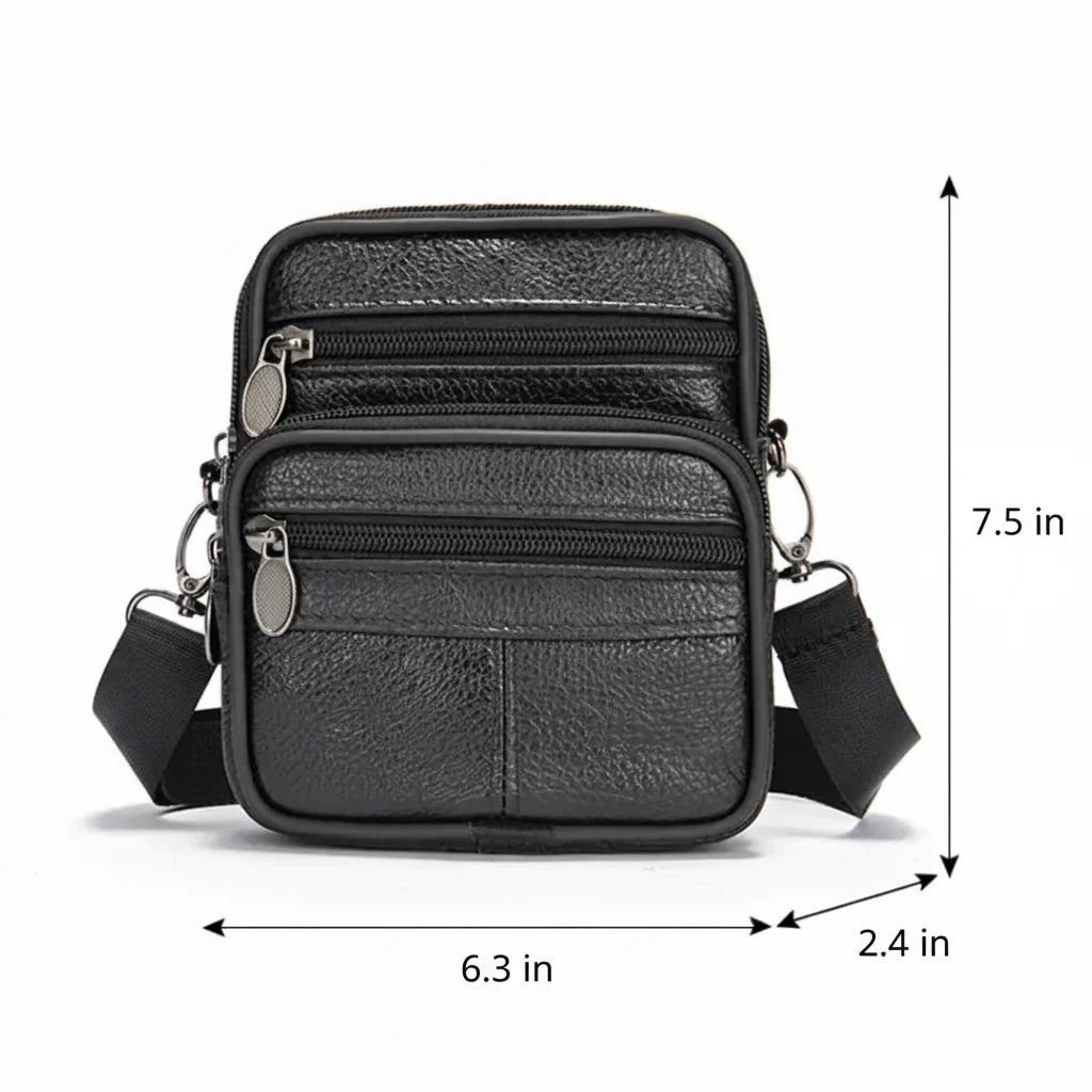Men’s Leather Crossbody Bag - Compact 4-Pocket Organizer
