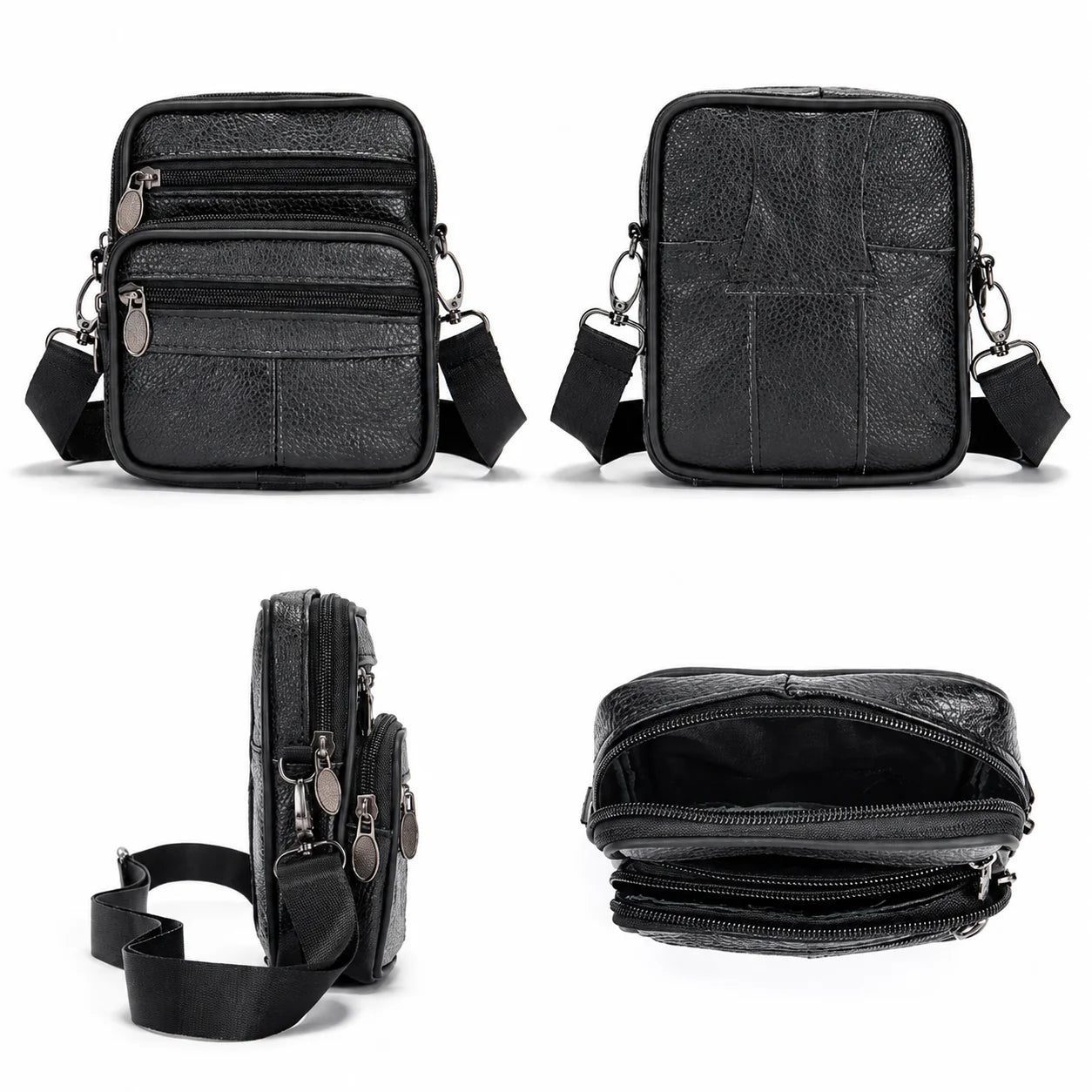 Men’s Leather Crossbody Bag - Compact 4-Pocket Organizer