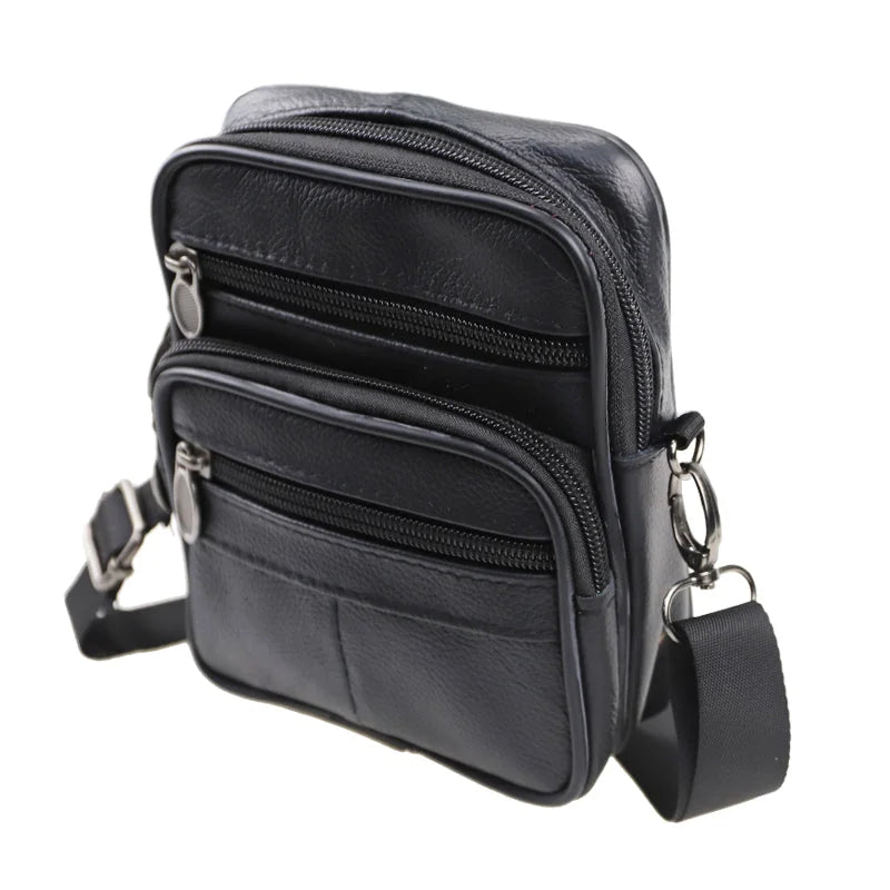 Men’s Leather Crossbody Bag - Compact 4-Pocket Organizer