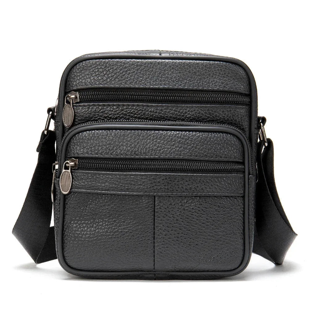 Men’s Leather Crossbody Bag - Compact 4-Pocket Organizer - Black