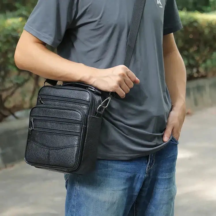 Men’s Leather Crossbody Bag – Compact Multi-Pocket Everyday Bag