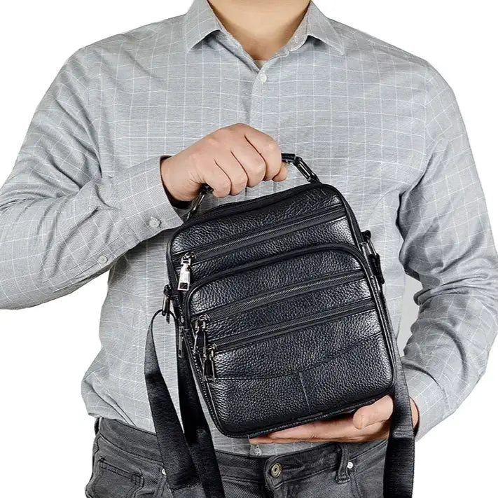 Men’s Leather Crossbody Bag – Compact Multi-Pocket Everyday Bag