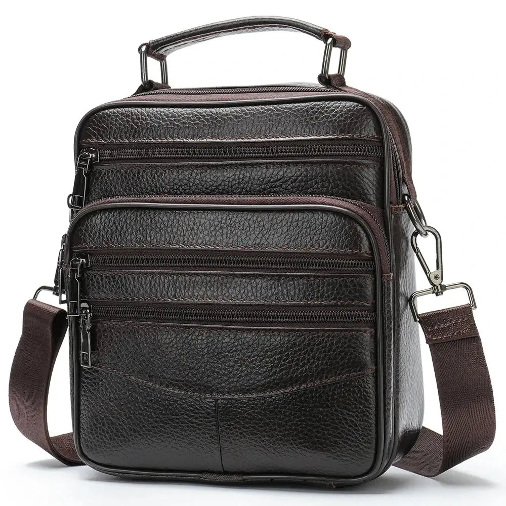 Men’s Leather Crossbody Bag – Compact Multi-Pocket Everyday Bag - Dark brown