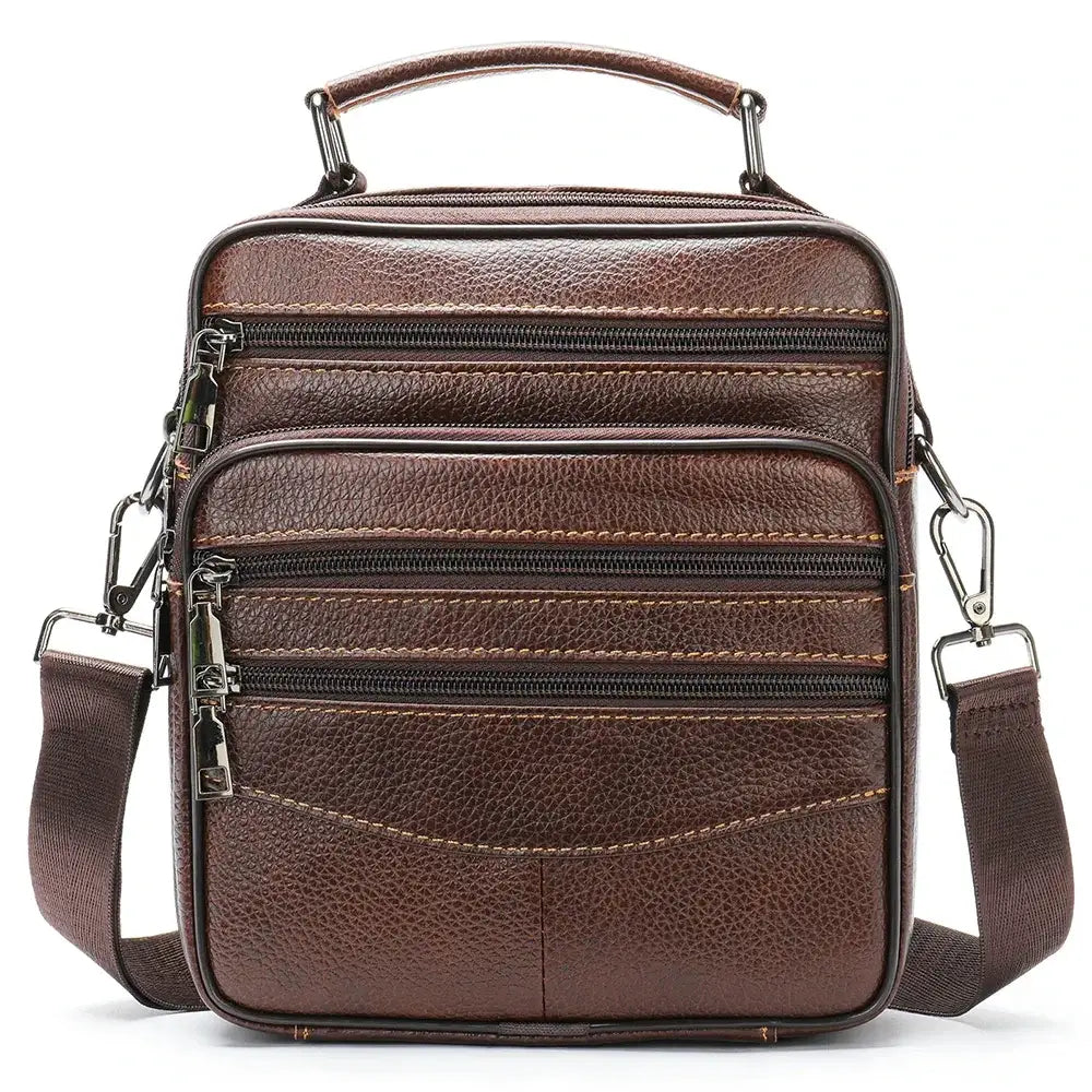 Men’s Leather Crossbody Bag – Compact Multi-Pocket Everyday Bag - Brown