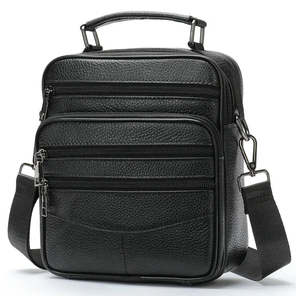 Men’s Leather Crossbody Bag – Compact Multi-Pocket Everyday Bag - Black