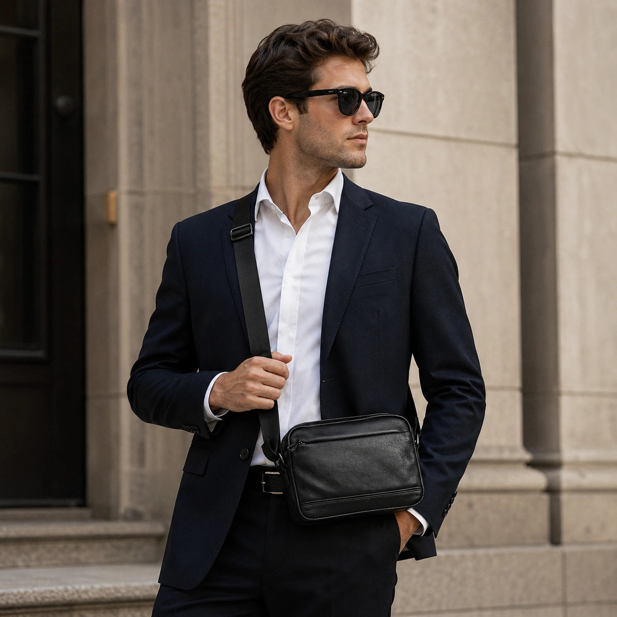 Men’s Leather Crossbody Bag - Compact Everyday Carry Bag
