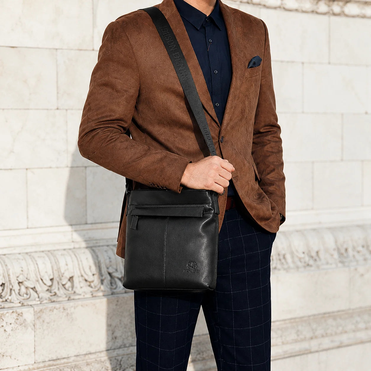 Men’s Leather Crossbody Bag - Front Zip Pocket Everyday Carry