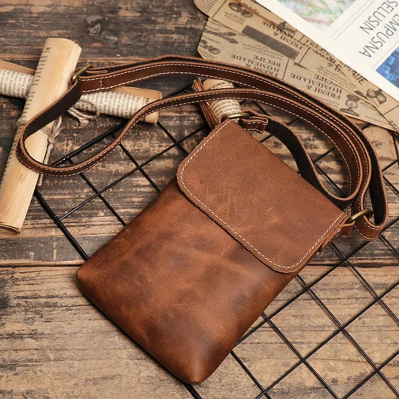 Men’s Leather Crossbody Bag - Mini Phone Pouch