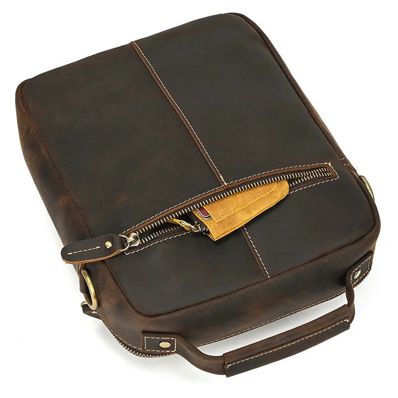 Men’s Leather Crossbody Bag - Multi-Pocket Card Organizer - Dark brown