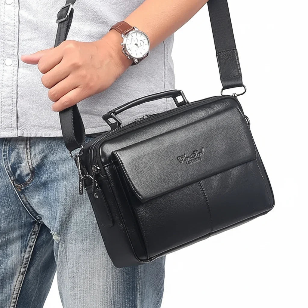 Men’s Leather Crossbody Bag - Multi-Pocket Organizer Bag