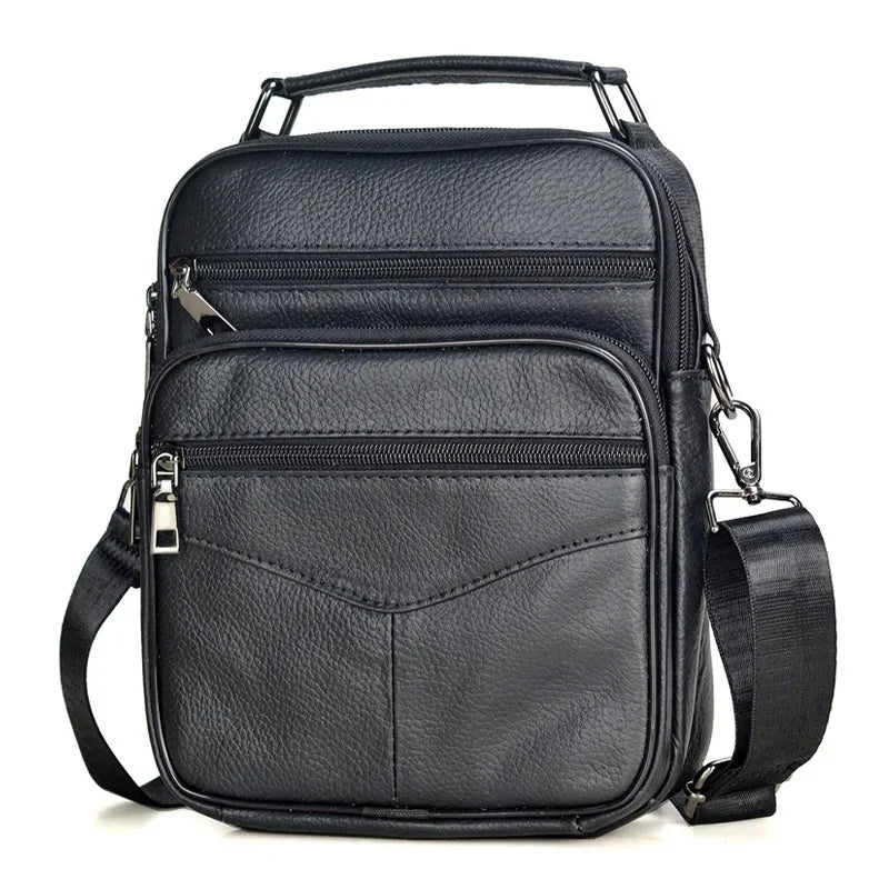 Men’s Leather Crossbody Bag – Multi-Pocket Urban Shoulder Bag - Black