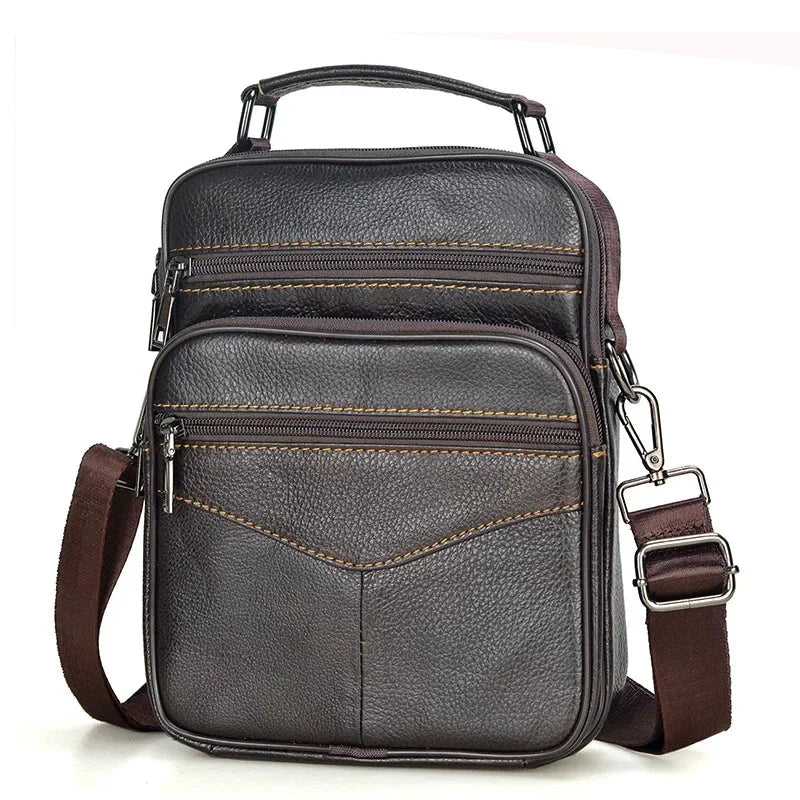 Men’s Leather Crossbody Bag – Multi-Pocket Urban Shoulder Bag - Dark brown